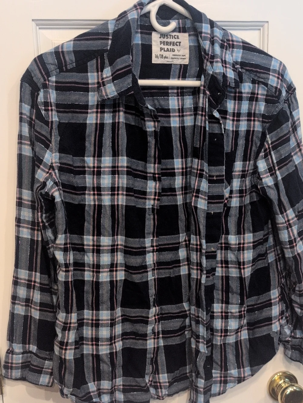 Justice Dark And Light Blue Plaid Button-Up Shirt